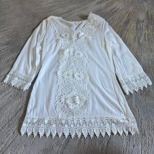 Solitaire Swim white embroidered Coverup Tunic swimsuit cover small
